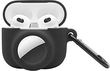 AirPods-Hülle 3. (2021 Generation) mit AirTag-Halterung, Tecogue integriertes, cooles Design, weiche Silikon-Schutzhülle für AirPods mit Schlüsselanhänger, für Männer und Frauen (schwarz)