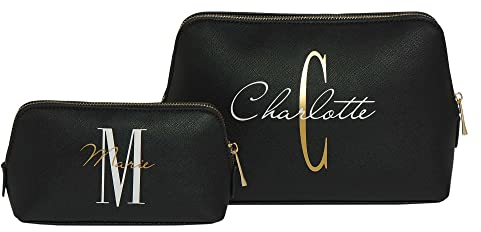 Personalisierte Kulturtasche, Kosmetiktasche mit Initial und Namen, Beauty Bag in verschiedenen Farben, Kulturbeutel mit Namen (M - kleine Tasche)