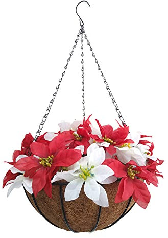 Catena di fiori artificiali a stella di Natale di seta da appendere grande cesto per la casa, per le vacanze di nozze, portico fai da te decorazione fiori (rosso-bianco)