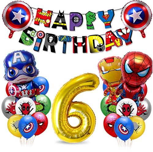 Geburtstag Luftballons Junge, Geburtstagsdeko Jungen 6, XXL Zahl 6 Ballon Gold, Zahlen Luftballon Folienballons 6, Luftballon Junge Geburtstag Kit für Kindergeburtstag Decorations