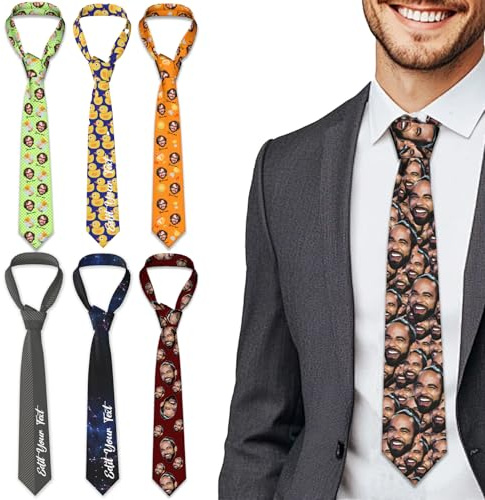 Aokizkdzsw Benutzerdefinierte Krawatte, Personalisierte Foto-Krawatte, Lustige Krawatten, Geschenke für Jungen, Männer, Väter zum Valentinstag oder Vatertag, Lustiges Gesicht