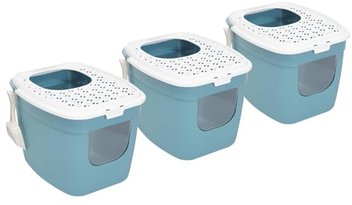 3er Sparpack Katzentoilette Katzenklo mit Einstieg vorne und Oben Türkis-Weiss