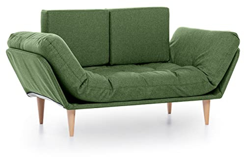 EVERGREENWEB - 2-Sitzer-Sofa umwandelbar in ein bequemes Bett mit Matratze Futon | modernes Schlafsofa für Wohnzimmer, Arbeitszimmer, Wohnzimmer, Schlafzimmer | Monique (Grün)