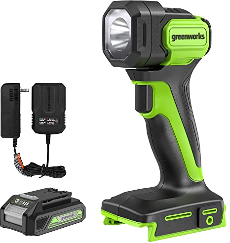Greenworks Kabelloses LED-Taschenlampen-Set, 24 V, 200 lm, Handlicht, 2-Ah-Akku und Ladegerät im Lieferumfang enthalten
