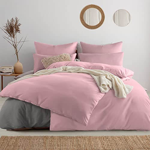 Soifox bettwäsche Rosa 135x200 6teilig - 2 Bettbezüge 135x200 + 2 Kissenbezüge 80x80 + 2 Kissenbezüge 40x80 Weich und bügelfrei Mikrofaser mit Reißverschluss (6 TLG. 135 x 200 cm, Rosa)