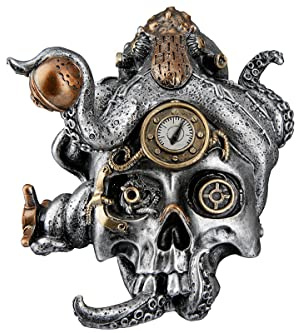 Casablanca Steampunk Totenkopf und Oktopus Silber Skulptur Figur Dekoartikel New Wave