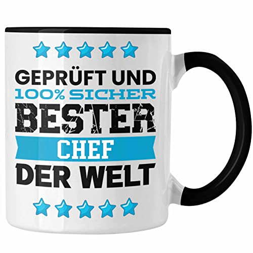 Trendation - Bester Chef Der Welt Geschenk Tasse für Chef Geburtstag (Schwarz)