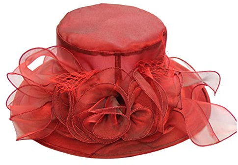 Brautdusche Hut Sommer Organza Hut Breitkremp Sun Hut Elegante Hut Frauen Kirche Hut Braut -Tee -Party Hochzeitshut für Sommerversorgung (rot)