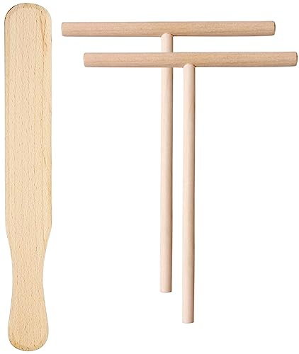 teemando® Crepes-Set, 3-teilig Crepes-Wender und Verteiler im Set aus Buchenholz 30 cm für Pfannkuchen, Pancake, Palatschinken, 2 Crepes-Verteiler, 1 Wender