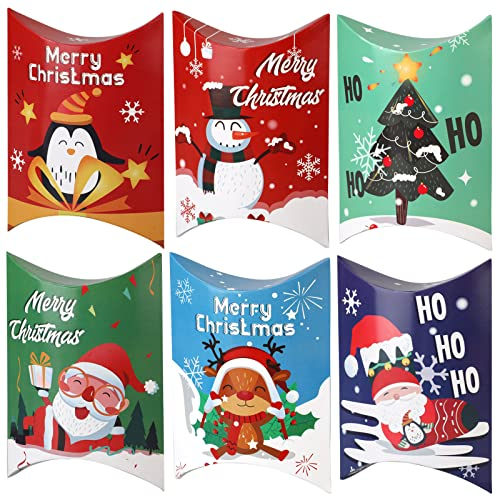 HOWAF 12 Pcs Weihnachten Geschenkbox, Kissen Form Süßigkeiten Box Geschenkbox Weihnachten Geschenkbox Klein Süßigkeiten Box Geschenkkartons für Weihnachten Geschenk Weihnachtsdeko Geschenkverpackung