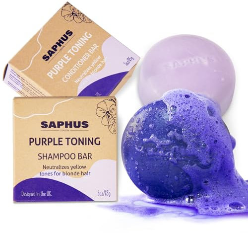 Sulfate Free Brass Toning Purple Shampoo Bar and Conditioner Set for Blonde, Bleached, Silver, or Brown Hair, Neutralizes Brassy Yellow Orange Tones, 6 oz