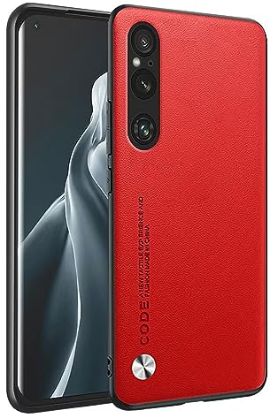 HONLEN Custodia per Smartphone, Compatible with Sony Xperia 1 V (6.5 Inches) Cover per Telefono Aziendale con Retro in Pelle, Rosso