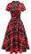 Wedtrend Robe vintage à manches courtes pour femme, robe de cocktail, de fête, de travail, d'église, décontractée, Carreaux rouges et blancs, Taille M