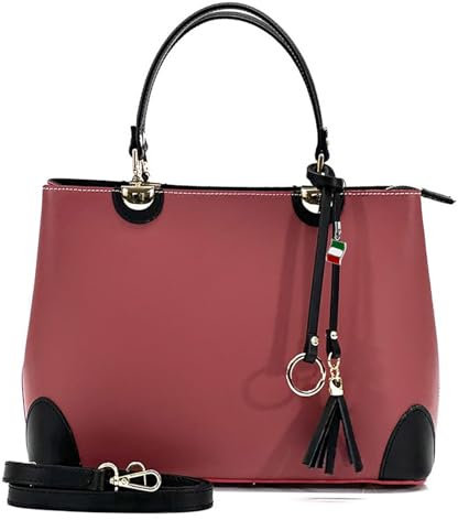 Florence OTF156A Sac à main en cuir véritable pour femme Vieux rose, vieux rose, noir, groß 32x23x11,5cm