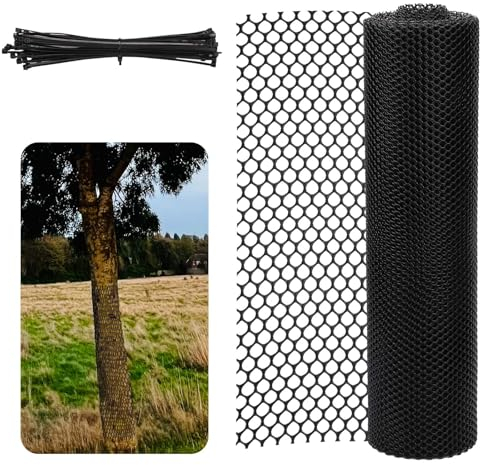 NQEUEPN Protection de Tronc d'arbre en Maille, 6m Flexible Protection Contre l'Écorce d'arbre avec 50 Attaches Câble Enveloppes d'arbre pour Protéger l'arbre des Cerfs Animaux Tondeuses (Noir)