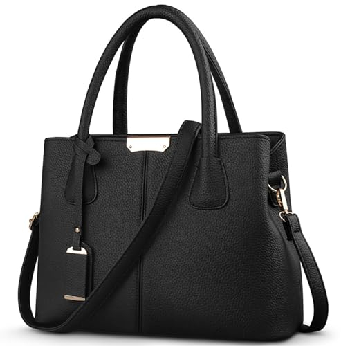 FOLOVEYA Handtasche Damen Mode Henkeltaschen Frauen Schönsten Umhängetasche Elegant Top-Griff Shopper Taschen PU Leder Schultertasche für Arbeiten Reisen Schule Dating Schwarz