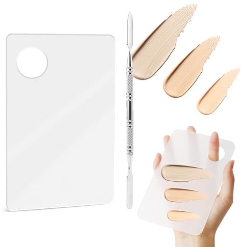 Plateau de Mélange de Maquillage,Palette de Maquillage avec Outil de Maquillage,Palette de Maquillage en Acier Inoxydable,Palette Acrylique Transparente,pour Le Maquillage,Mélanger Le Fond de Teint