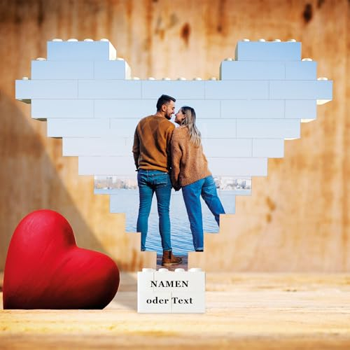 Herz Personalisierte Bausteine mit Foto Puzzle in Eigenem Bild Bausteine Benutzerdefiniertes - Geschenk für Paare,Frau,Männer,Kinder, Familie, Geschenkidee (Foto + Text)