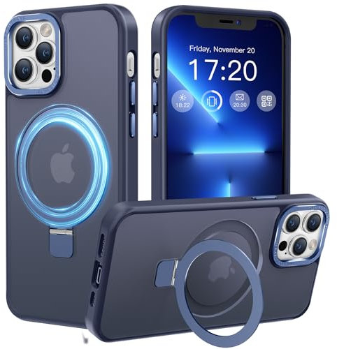PuyaTeya Magnetic Stand for iPhone 13 pro Case, Compatible with Mag-Safe, Military Drop Protection, Anti-scratch/fingerprint Translucent Matte iPhone 13 pro Phone Case(Dark Blue)