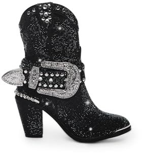 Dolls Kill Sheriff Shine Cowboystiefel von Club Exx - Strass besetzte Stiefel aus veganem Leder, Schwarz, 47 EU