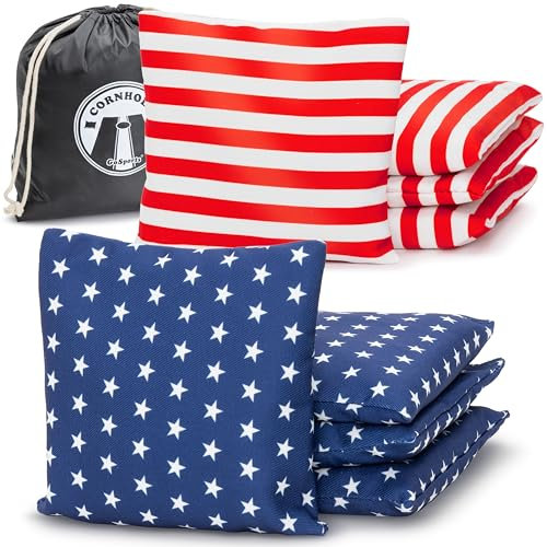 GoSports Offizielle Verordnung Cornhole Sitzsäcke Set von 8 - für lustige Casual Cornhole Games - Allwetter - American Stars and Stripes