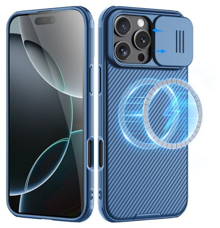 Nillkin for iPhone 16 Pro Case,Compatible with MagSafe,Slider Lens,Military-Grade Protection,Fingerprint-Proof, Drop-Proof,Slim Stylish,Compatible with iPhone 16 Pro 6.3,Blue