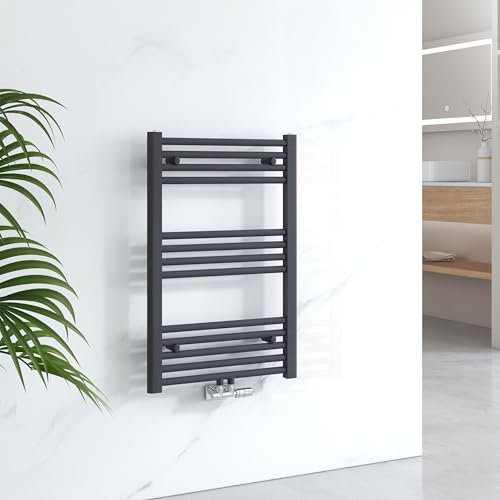 EMKE Radiador Toallero 750x500 mm, Radiador de Baño con Conexión Central, Calentador de Toallas, Secador de Toallas, Radiador de Baño, Antracita 291W