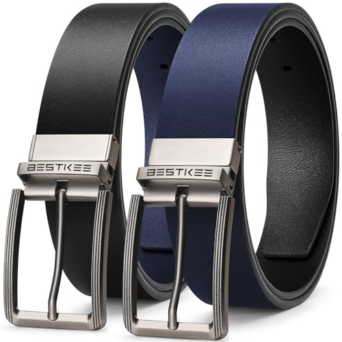BESTKEE Gürtel Herren, Ledergürtel herren, 35mm Herrengürtel, Männer gürtel, Anzuggürtel, Jeansgürtel für Männer, Ein Gürtel Wendbar Zwei Farben