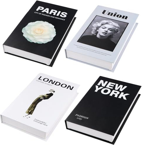 4 Stück Deko Bücher für Heimdekor, Dekorative Bücher Faltbare, Buchattrappe Deko Bücher Set, Gefälschte Bücher Display Bücher, für Wohnkultur Bücherregal, Couchtisch, Regale, Büro (schwarz und weiß)