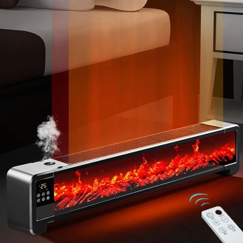 Plinthe chauffante avec télécommande, radiateur électrique 2000 W avec humidification, effet de flamme 3D, minuterie 24 h, étanche Ipx4, protection contre la surchauffe, contrôle thermostatique