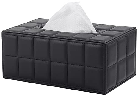 XNONE Tissue Box Cover PU Leather Tissue Box Holder Rectangle Tissue Organizer Napkin Dispenser for Home,Office,Restaurant,Dresser,Car,Bathroom Decor (Black Checker)
