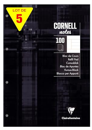 Clairefontaine 58198C - Schreibblock Notizblock CORNELL, DIN A4, 21x29,7 cm, 100 Blatt liniert 90g, 4-fach gelocht, 1 Stück
