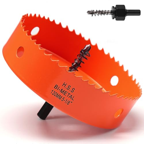 Hole Saw 130mm, Hole Saw with Drill Bit for Wood, Orange Bi-Metal Hole Cutter Smooth Cutting for Soft Metal, Drywall and Plastic