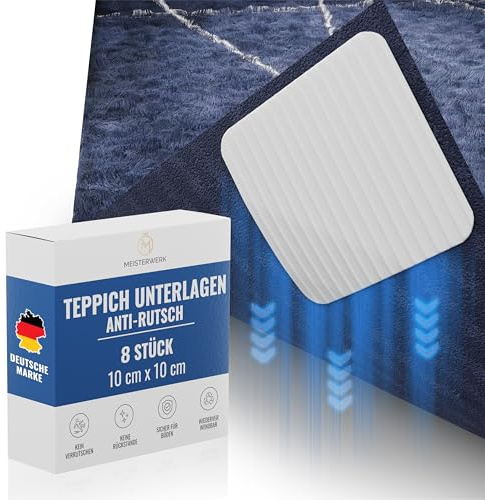 MEISTERWERK Antirutschunterlage für Teppiche - (EXTRA STARKER Halt) Rückstandslos entfernbar | Waschbare, rutschfeste Pads für sicheren Halt | Wiederverwendbar, 8er-Set, Teppichhalter