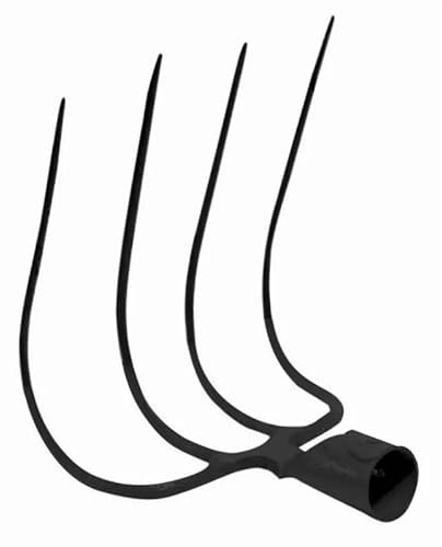 4-Prong Garden Fork Head, Bent Tines, 38mm Socket, Heavy-Duty Metal Construction for Turf and Manure