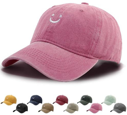 WENAUANG Retro Damen Baseball Cap Baumwolle, Mit Smiley-Stickerei, Basecap Im Washed-Distressed-Look, Schatten Spenden Cap, Geeignet für Outdoor-Sportarten, für Herren und Damen