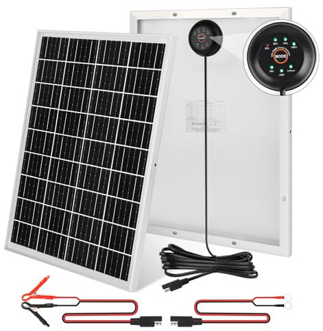 【25W Panel Solar 18V Kit】DERUXI Placa Solar 25 W 18V Kit Mono: Cargador Solar de 25W con Integrado Controlador de Carga PWM 6A+2 Pares de Cables SAE,Placas Solares para Baterías GEL, AGM, Litio 12V