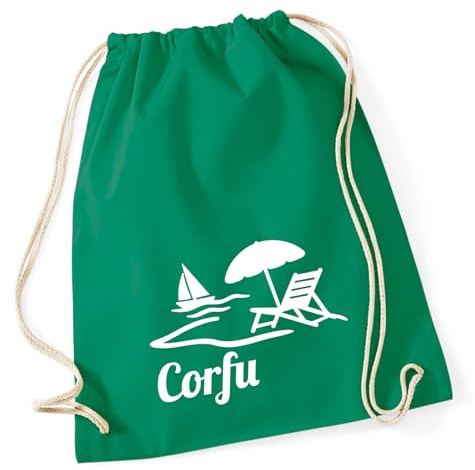Huuraa Turnbeutel Corfu Griechenland 12 Liter Kelly Green Baumwolle Rucksack Geschenkidee
