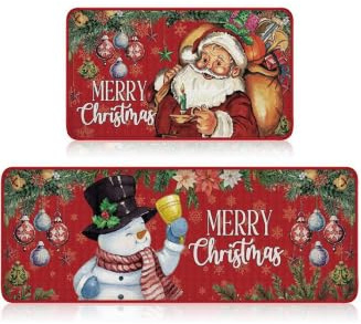 Teppich Weihnachten,Weihnachtsmann Küchenmatte,Weihnachts Schneemann-Matte,Schmutzabweisende und rutschfeste Küchenmatte für Indoor Outdoor Urlaub Dekorationen Küche Wäsche,2Stück,40x60 cm & 40x120 cm