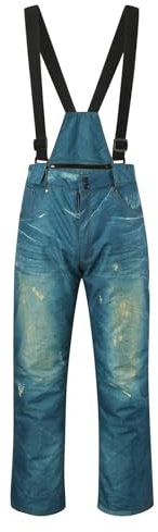 PAIDAXING Pantaloni da sci da uomo alla moda, impermeabili, imitazione denim, invernali, spessi, caldi, casual, unisex, blu, termici, per snowboard, escursionismo, salopette da passeggio all'aperto