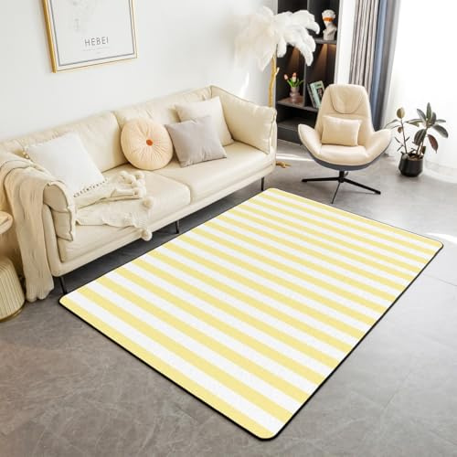 Homemissing Gelb weiß gestreiftes Modern Teppich gestreiftes Wetterfest für Wohnzimmer grundlegende einfache Teppich 100x150cm geometrische Zimmerdekoration