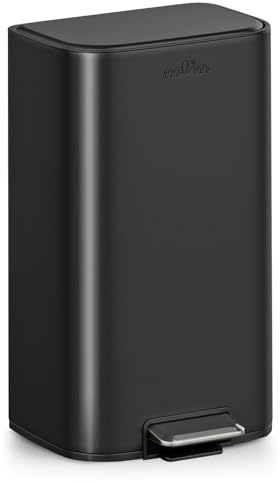 mVm Papelera de Cocina con Pedal 30L, Cubo de Basura Negro, Acero Inoxidable Antihuellas, Tapa Amortiguada Cierre Suave, con Cubo Interior Extraíble, para Cocina Oficina Baño