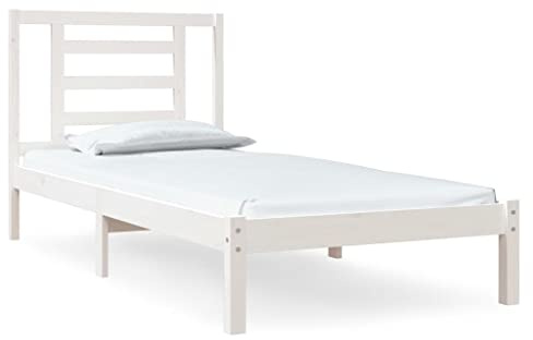 Yisssmeng Bettrahmen 90x190 cm Single massiv Kiefer weiß Modernes Design Robustes Holzbett Rahmen für Schlafzimmer Jugendzimmer Gästezimmer