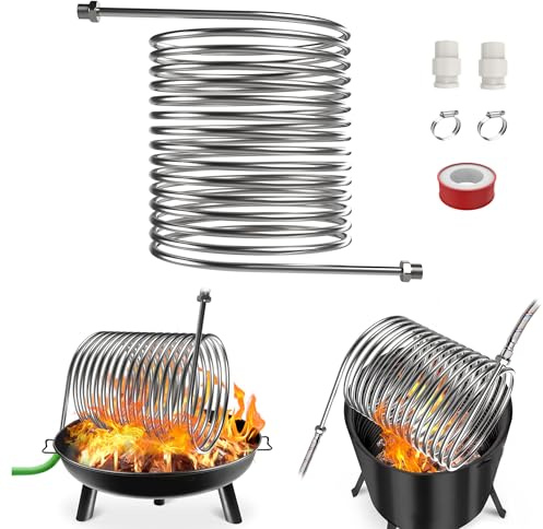 UISEBRT Spirale de chauffage de piscine, en acier inoxydable 304, avec raccord de 32/38 mm de diamètre, bobine d'échangeur de chaleur pour tonneau à feu et chaudière à bois, spirale chauffante