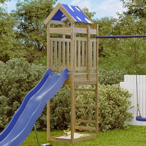 Teenpull Torre da gioco in legno massiccio impregnato, 52,5 x 85 x 239 cm, con scivolo, altalena, struttura da arrampicata per bambini, casetta da giardino, casetta da gioco, casetta da gioco