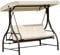 Outsunny 3 Seater Canopy Swing Chair Porch Hammock Heavy Duty 2 in 1 Garden Bench Lounger Bed with Metal Frame, Removable Cushion - Cream White