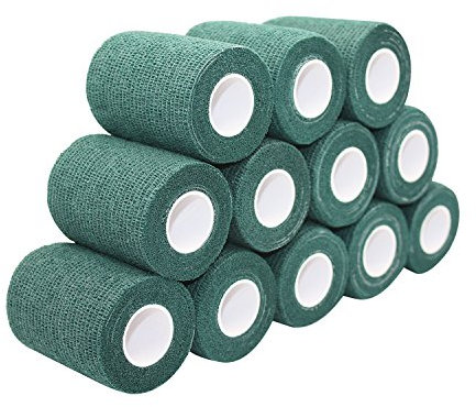 STpro Selbstklebender Verband Tape Fixierverband Selbsthaftende Bandage Tape Haftbandage 10cm x 12 Stück Dunkel Grüne Cohesive Bandagen Pferd Selbstklebende Binden Verband Elastischer Verbände Kohäsiv