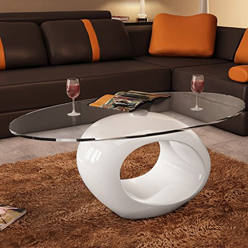 Festnight Table Basse de Salon 115 x 65 x 40cm en Verre avec Pied Blanc laqué