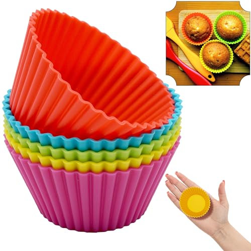 4X Random Round Silicone Muffin Cases Reusable Non Stick Cupcake Moulds Baking Tray Air Fryer Pancake Mould BPA Free Oven Microwave Dishwasher Freezer Safe Multicolour Bakeware