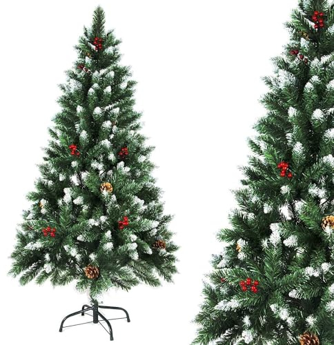 SZ Árbol de Navidad Verde con Nieve y Acebo - 4 Tamaños (210)